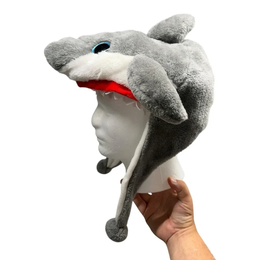 Critter Caps Kids Shark Trapper Hat Grey Plush Faux Fur Earflap Beanie One Size